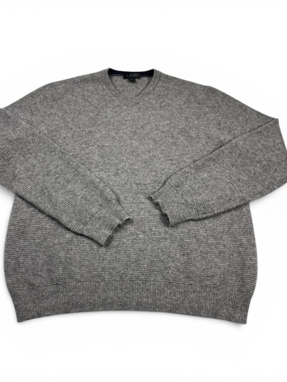 LXRI Mens Cashmere V Neck Sweater XL Gray Luxe Soft Knit Work Layering Pullover